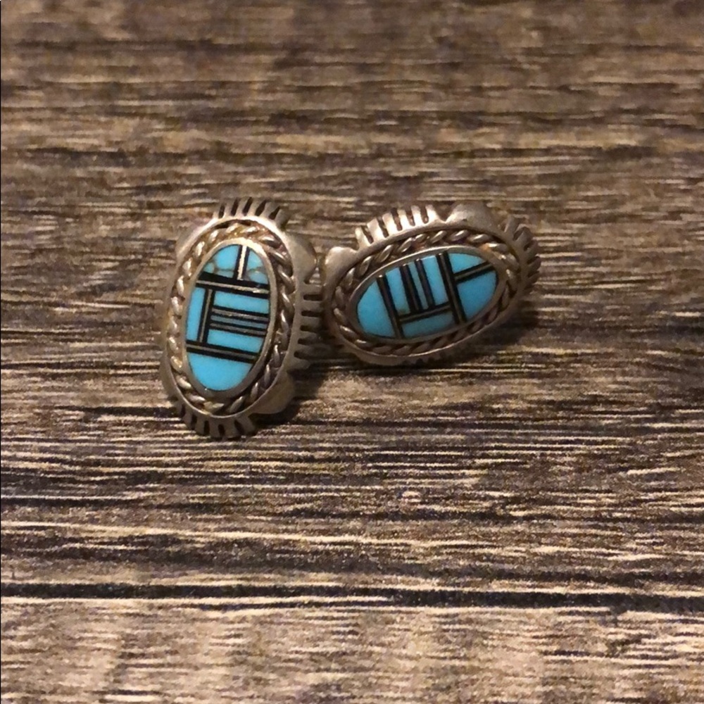 Turquoise Inlay Sterling Silver Earrings